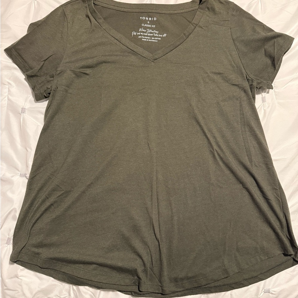 Torrid Classic Fit Women’s V-neck Shirt - Olive Green - Picture 3 of 4
